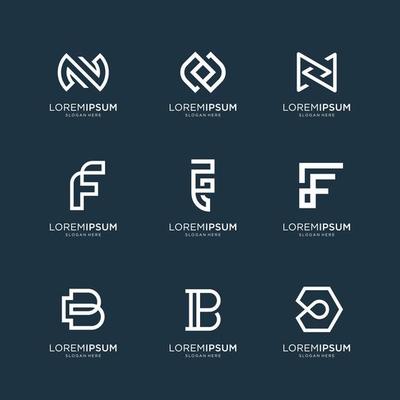 Set of abstract initial letter N,letter F and letter B logo template. icons for business of luxury, elegant, simple. Premium Vector