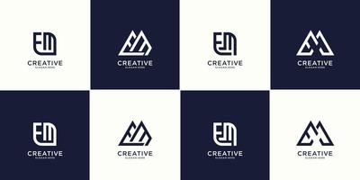 Set of abstract combination initial letter e and letter m  logo design template. icons for business of luxury, elegant, simple. Premium Vector