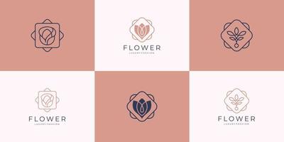 minimalista elegante flor rosa salón de belleza de lujo, moda, cuidado de la piel, cosmética, productos de yoga y spa plantillas de logotipo vector premium