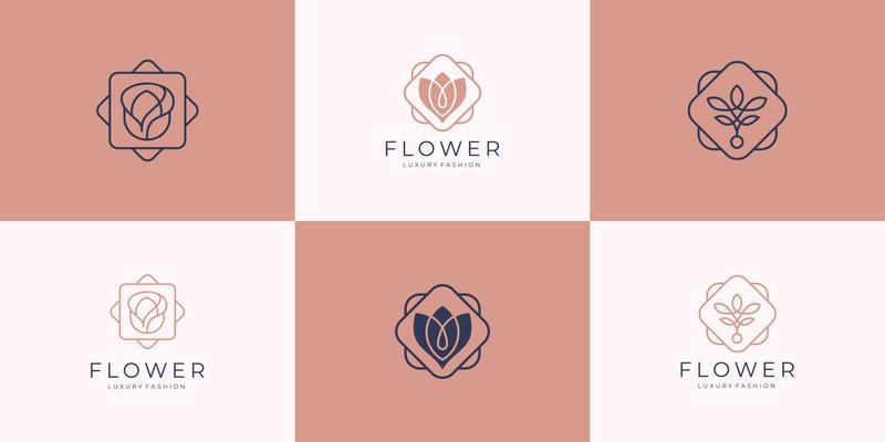 Minimalist elegant flower rose luxury beauty salon, fashion, skin care, cosmetic, yoga and spa products logo templates premium vector