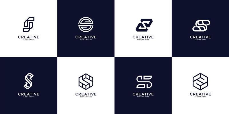 Set of abstract initial letter S logo template. icons for business of luxury, elegant, simple. Premium Vector