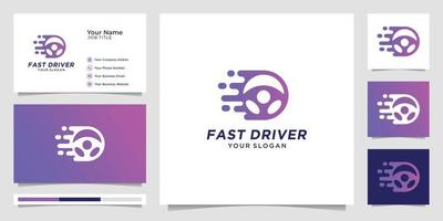 logotipo de conductor rápido degradado tech.logo y tarjeta de visita. vector premium