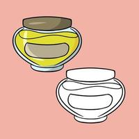 A set of pictures, a round glass jar with honey, butter, jam, a vector illustration in cartoon style on a colored background