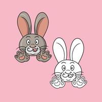 A set of pictures, A funny cute rabbit smiling and licking his lips, a vector illustration in cartoon style on a colored background