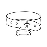 Monochrome picture, leather dog collar with tag, vector illustration in cartoon style on a white background