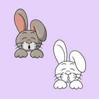 A set of pictures, A cute funny rabbit with pink ears sleeping, a vector illustration in cartoon style on a colored background