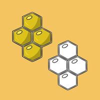 A set of pictures, Four bright yellow honeycombs with honey, vector illustration in cartoon style on a colored background