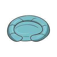 Blue pillow-litter for dogs, comfortable soft chaise longue, vector illustration in cartoon style on a white background