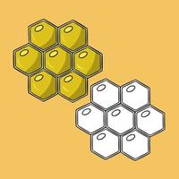 Set of picture, bright yellow honeycomb with honey, vector illustration in cartoon style on a colored background