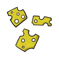 trozos de queso amarillo brillante, ingredientes para pizza, ensalada, sándwiches deliciosos, ilustración vectorial en estilo de dibujos animados sobre un fondo blanco vector