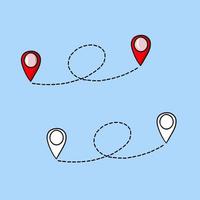 A set of pictures, a map icon with red markers, buttons for marking the passage, a vector illustration in cartoon style on a colored background