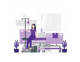 Female patient with dropper at hospital flat design vector