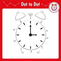 Connect the dots. Clock. Dot to dot educational game. Coloring book for preschool kids activity worksheet. vector