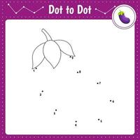 Connect the dots. Eggplant. Vegetable. Dot to dot educational game. Coloring book for preschool kids activity worksheet. vector