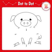 Connect the dots. Pig. Dot to dot educational game. Coloring book for preschool kids activity worksheet. vector