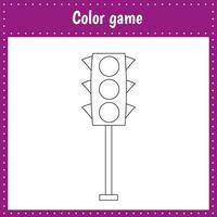 Coloring page of a traffic light for kids education and activity. Vector black and white illustration on white background