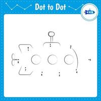 Connect the dots. Submarine. Dot to dot educational game. Coloring book for preschool kids activity worksheet. Vector Illustration.