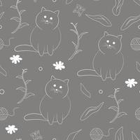 cute cats outline seamless pattern vector