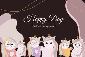 cute kawaii unicorn cartoon template background vector