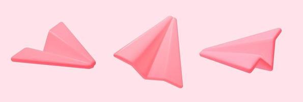 Pink paper 3D airplanes. Modern Style Telegram Plastic vector