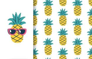 Seamless pattern and pineapple print. Vector background in doodle style with tropical fruits. For clothes, summer background