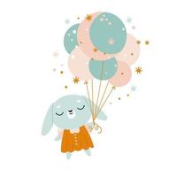 A rabbit with balloons in a modern boho style. Vector illustration