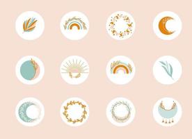 Highlights in social media icons. Vector illustrations for a story in boho style