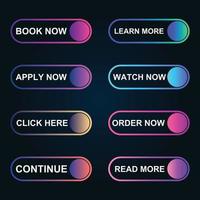 Set of modern material style buttons for website, mobile app and infographic template Different gradient colors illustration graphic and web design. vector