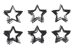 Set of black hand drawn vector stars in doodle style template color editable. Could be used as pattern symbol vector sign isolated on white background illustration for graphic and web design.