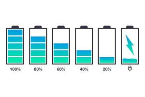 configure la batería con un nivel diferente de plantilla de carga en color editable. indicador de batería de coche, señales de carga de batería. energía de carga inalámbrica aislada en la ilustración de fondo blanco vector