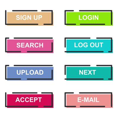 Set of modern material style buttons for website, mobile app and infographic template Different gradient colors illustration graphic and web design.