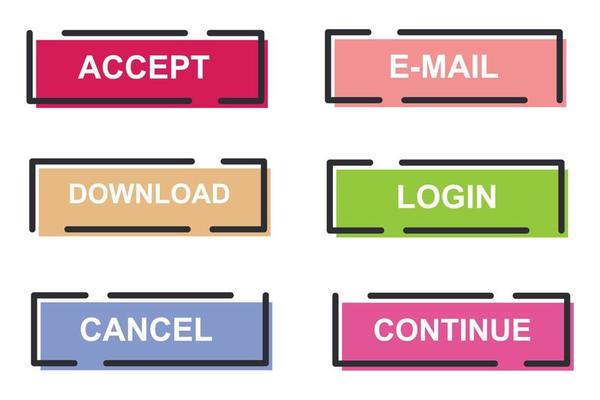 Set of modern material style buttons for website, mobile app and infographic template Different gradient colors illustration graphic and web design.