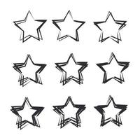 Set of black hand drawn vector stars in doodle style template color editable. Could be used as pattern symbol vector sign isolated on white background illustration for graphic and web design.