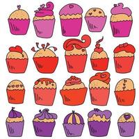 cupcakes con corazones, un juego de muffins colipart con topping para el día de san valentín u otras vacaciones vector