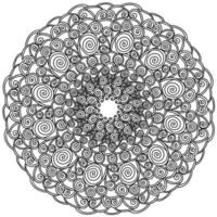 Contour zen mandala with many curls and spirals, antistress coloring page with fantasy elements made of waves and curled vector