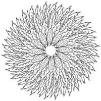Contour mandala in the form of a large flower with a lush bunch of leaves around, a plant motif in the shape of a circle in the anti-stress coloring page vector
