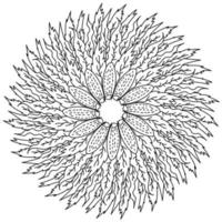 Contour mandala in the form of a large flower with a lush bunch of leaves around, a plant motif in the shape of a circle in the anti-stress coloring page vector