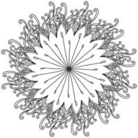 Contour doodle mnadala with fancy flower in the center and curls around the perimeter, zen antistress coloring page with tangles vector