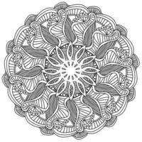 Contour zen antistress mandala with striped petals and curls, doodle coloring page of lines and small circles vector