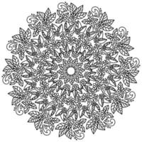 Contour zen mandala of doodle flowers with leaves and small decorative elements, antistress coloring page in the form of a round floral frame vector