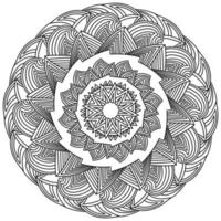 Contour ornate mandala with triangular elements and symmetrical lines, coloring page antistress in the form of a round frame with zen lines vector