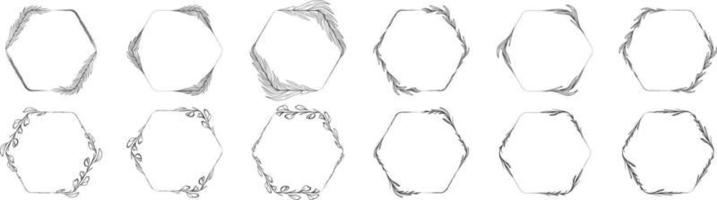 Hexagon frame leaf wreath vector