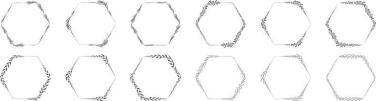 corona de hojas de marco hexagonal vector