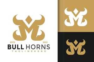 letra m diseño de logotipo de cuernos de toro, vector de logotipos de identidad de marca, logotipo moderno, plantilla de ilustración vectorial de diseños de logotipos