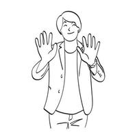 line art businessman counting to ten with fingers and hands illustration vector hand drawn isolated on white background