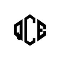 QCE letter logo design with polygon shape. QCE polygon and cube shape logo design. QCE hexagon vector logo template white and black colors. QCE monogram, business and real estate logo.