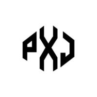 PXJ letter logo design with polygon shape. PXJ polygon and cube shape logo design. PXJ hexagon vector logo template white and black colors. PXJ monogram, business and real estate logo.