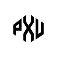 PXU letter logo design with polygon shape. PXU polygon and cube shape logo design. PXU hexagon vector logo template white and black colors. PXU monogram, business and real estate logo.