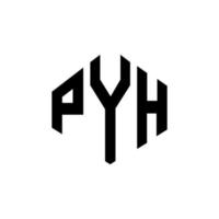 diseño de logotipo de letra pyh con forma de polígono. diseño de logotipo en forma de cubo y polígono pyh. pyh hexágono vector logo plantilla colores blanco y negro. monograma pyh, logotipo empresarial y inmobiliario.