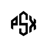 PSX letter logo design with polygon shape. PSX polygon and cube shape logo design. PSX hexagon vector logo template white and black colors. PSX monogram, business and real estate logo.